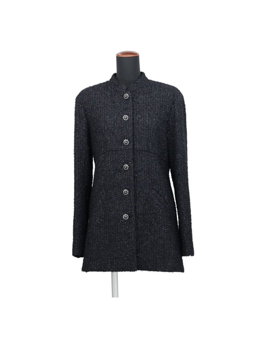 Chanel Jacket CC Logo Tweed Sequins Outer Black